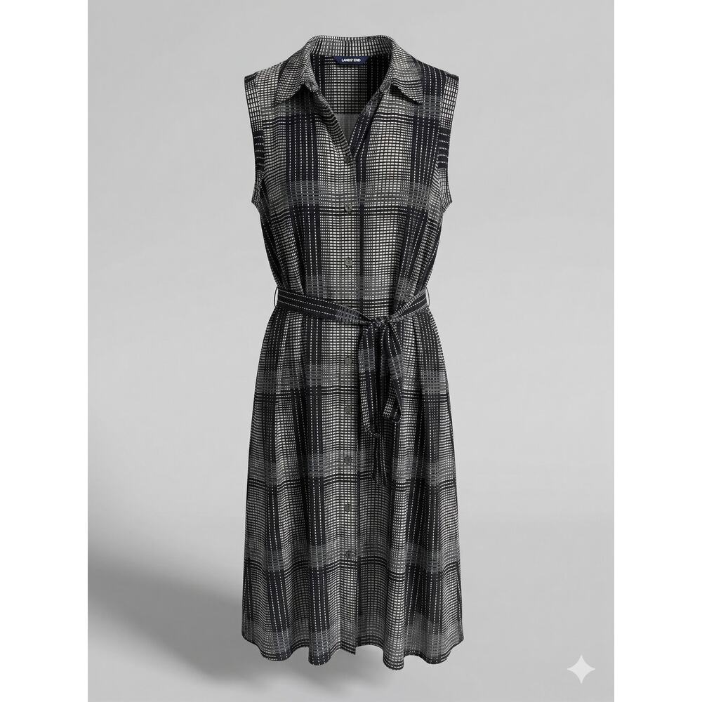 Brooks Brothers Black and Gray Plaid Sleeveless Midi Shirt Dress